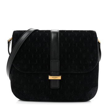 SAINT LAURENT Suede All-Over Monogram Small Le Monogramme Satchel Black