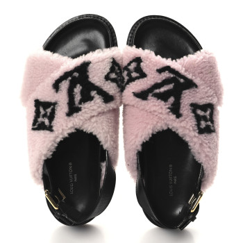 LOUIS VUITTON Shearling Calfskin Paseo Flat Comfort Sandal 38 Pink