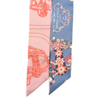 HERMES Silk Brides De Gala En Fleurs Twilly Blue Jean Rose Saumon