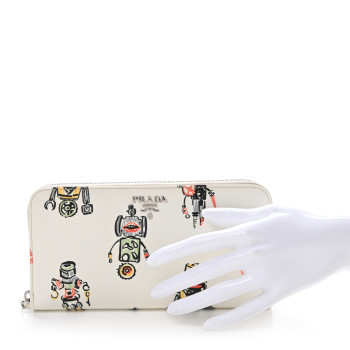 PRADA Saffiano Robot Zip Wallet White