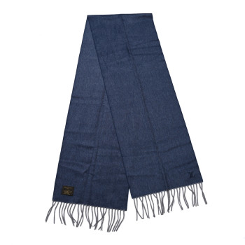 LOUIS VUITTON Cashmere LV Fringe Scarf Blue