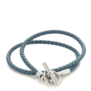 HERMES Swift Glenan Double Tour Bracelet Blue Jean