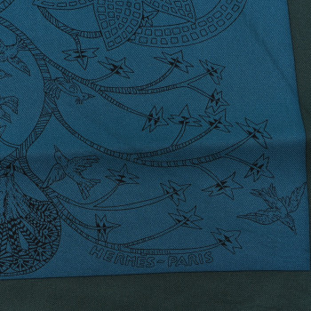 HERMES Silk Les Legendes de l'Arbre Scarf 90 Petrole Gris Acier