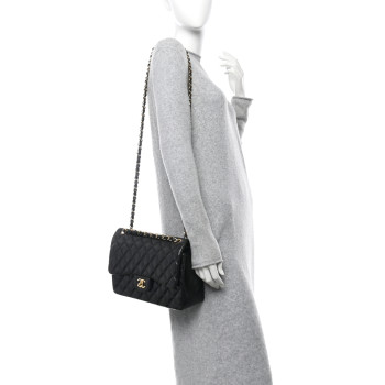 CHANEL Lambskin Quilted Jumbo Double Flap Black