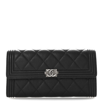 CHANEL Calfskin Quilted Large Boy Gusset Flap Wallet Black