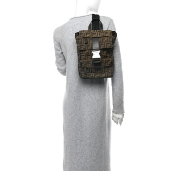 FENDI Recycled Fabric Jacquard Vitello Astro FF 1974 Small Fendiness Backpack Tobacco Moro Black