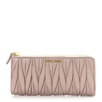 MIU MIU Nappa Matelasse Zip Around Wallet Pomice