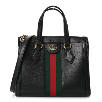 GUCCI Textured Calfskin Web Small Ophidia Tote Bag Black