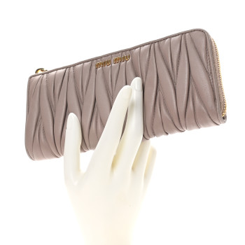 MIU MIU Nappa Matelasse Zip Around Wallet Pomice