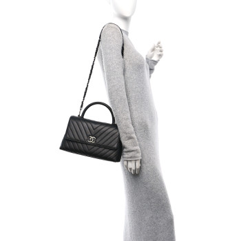 CHANEL Caviar Chevron Quilted Small Coco Handle Flap So Black