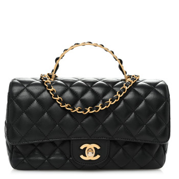 CHANEL Lambskin Quilted Small Metal Top Handle Flap Black