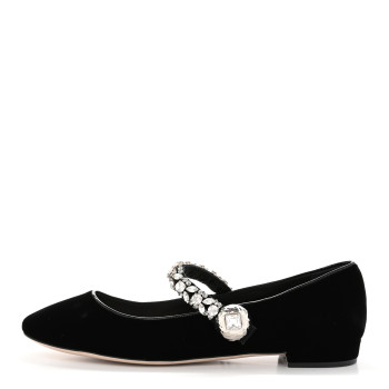 MIU MIU Velvet Crystal Mary Jane Flats 40 Black
