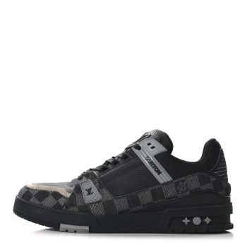 LOUIS VUITTON Damier Denim Calfskin Mens LV Trainer Sneakers 10 Black