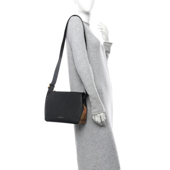 BURBERRY Soft Grain Calfskin House Check Small Helmsley Crossbody Black