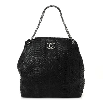 CHANEL Snakeskin Accordion Tote Black