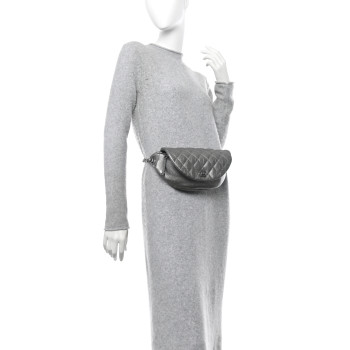 CHANEL Metallic Calfskin Crocodile Embossed Quilted Easy Trip Waist Bag Fanny Pack Silver