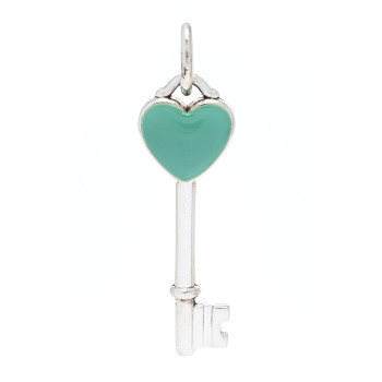TIFFANY Sterling Silver Enamel Heart Key Pendant Blue