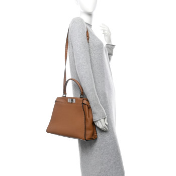 FENDI Cuoio Romano Selleria Bi-Color Medium Peekaboo Iconic Satchel Mou Deserto
