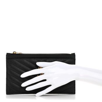 SAINT LAURENT Grain De Poudre Chevron Monogram Bill Pouch Black