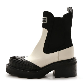 LOUIS VUITTON Calfskin Beaubourg Ankle Boots 38 White Black