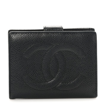 CHANEL Caviar Timeless CC Compact French Wallet Black