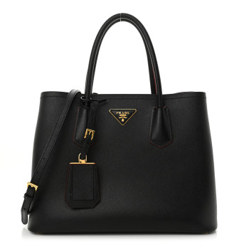 PRADA Saffiano Cuir Medium Double Bag Black Fuoco