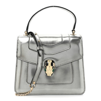 BULGARI Metallic Calfskin Serpenti Forever Top Handle Silver