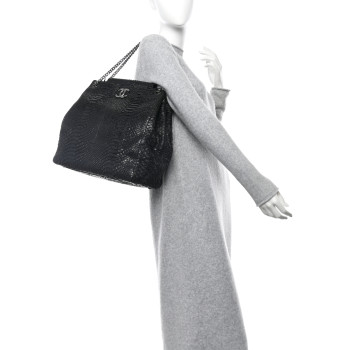CHANEL Snakeskin Accordion Tote Black