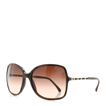 CHANEL Acetate Metal Lambskin Chain Square Sunglasses 5210-Q Brown