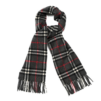 BURBERRY Cashmere Nova Check Fringe Scarf Dark Grey
