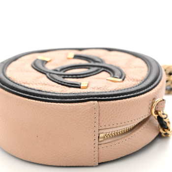 CHANEL Caviar Quilted Round Filigree Crossbody Beige Black