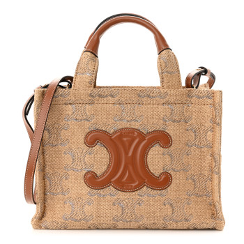 CELINE Raffia Effect Calfskin Triomphe Jacquard Small Cabas