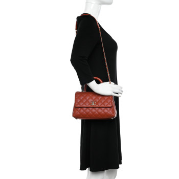 CHANEL Caviar Quilted Mini Coco Handle Flap Brown