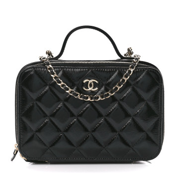 CHANEL Shiny Lambskin Quilted CC Vanity Case Black