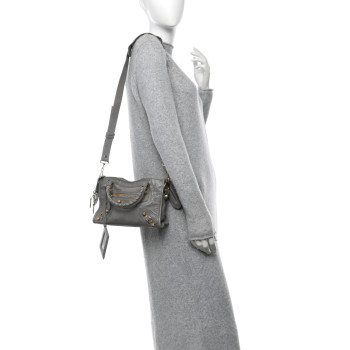 BALENCIAGA Agneau Giant 12 Gold Hardware Mini City Gris Pyrite