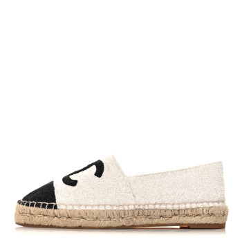 CHANEL Terry Cloth CC Espadrilles 40 Silver Black