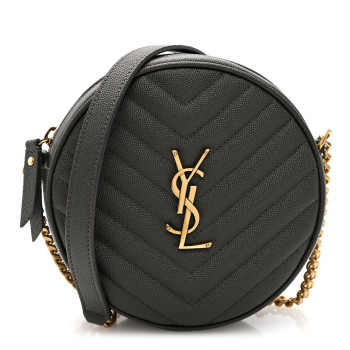SAINT LAURENT Grain De Poudre Matelasse Chevron Quilted Round Vinyle Camera Bag Pebble