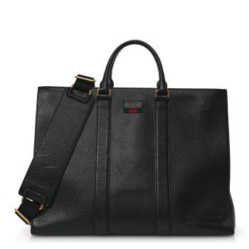 GUCCI Grained Calfskin Web Top Handle Tote Black