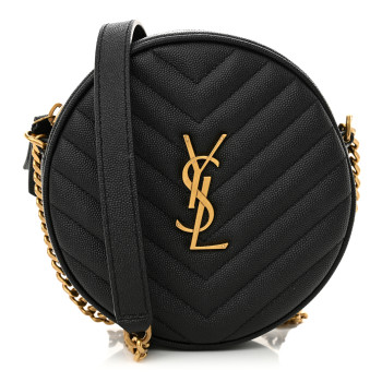 SAINT LAURENT Grain De Poudre Matelasse Chevron Quilted Round Vinyle Camera Bag Black