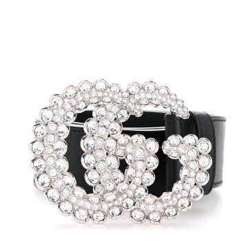 GUCCI Calfskin Crystal Double G 40mm Belt 80 32 Black