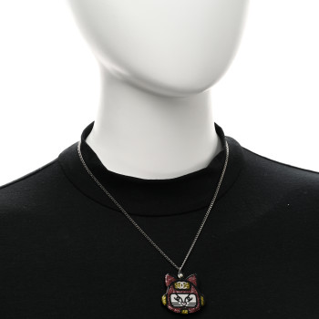 CHANEL Resin Emoji Robot Cat Pendant Necklace Black Pink Yellow