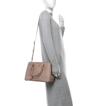 PRADA Saffiano Small Galleria Double Zip Tote Cammeo