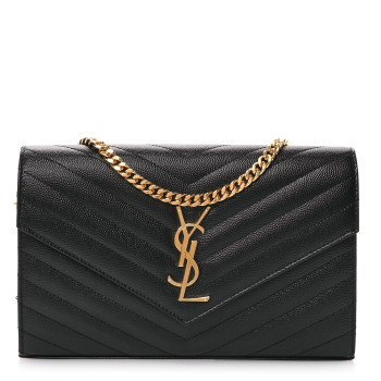 SAINT LAURENT Grain De Poudre Matelasse Chevron Monogram Chain Wallet Black