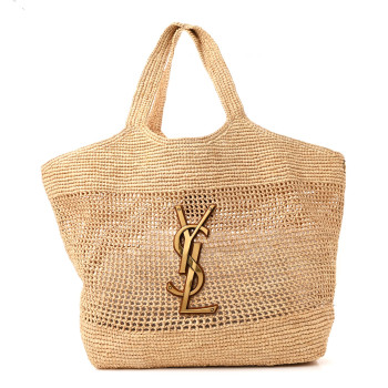 SAINT LAURENT Raffia Icare Shopping Tote Natural