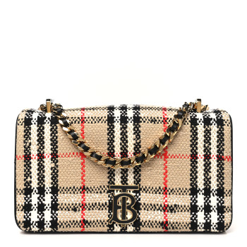 BURBERRY Calfskin Boucle Check Small Lola Chain Bag Archive Beige