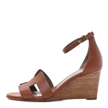 HERMES Calfskin Legend Wedge Sandals 39 Gold