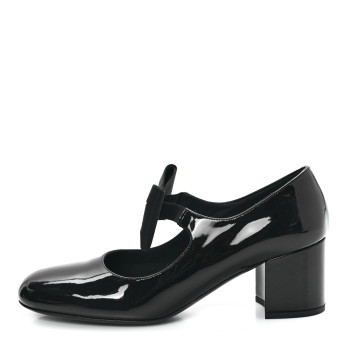CHANEL Patent Calfskin Grosgrain CC Mary Jane Pumps 40 Black