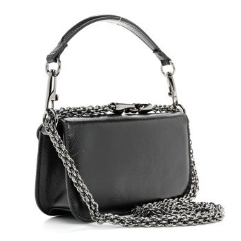 VALENTINO GARAVANI Calfskin Monochrome Vlogo Small Loco Shoulder Bag Black