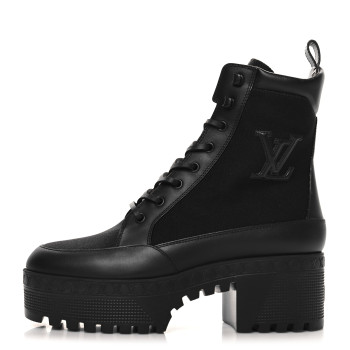 LOUIS VUITTON Canvas Monogram Laureate Platform Desert Boots 37.5 Black