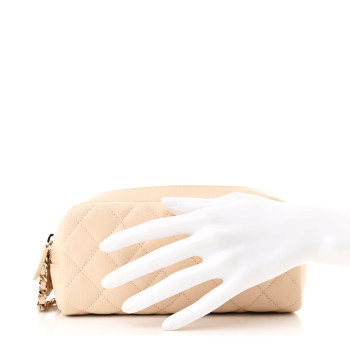 CHANEL Caviar Quilted Toiletry Case With Chain Light Beige